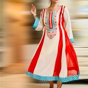 COLORFUL fit & flare midi dress embroidery details boho ethnic Bollywood
